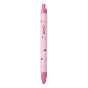 Cute Chic Blush Pink Red Hearts Personalized Black Ink Pen