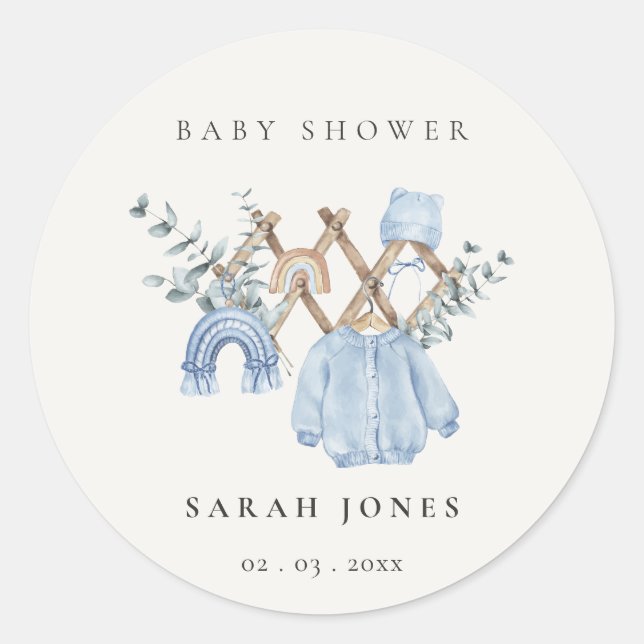 Cute Chic Boy Baby Clothes Essential Baby Shower Classic Round Sticker (Front)