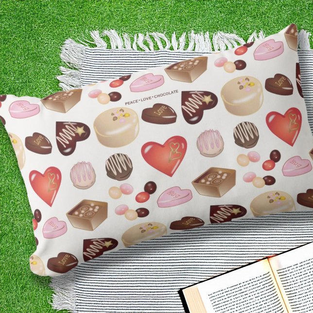 Cute Chic Chocolate Candy Heart Pattern Outdoor Lumbar Cushion (Creator Uploaded)