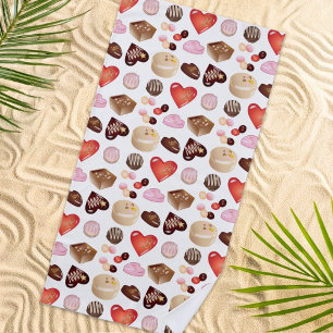 Cute Chic Colourful Chocolate Candy Heart Pattern Beach Towel