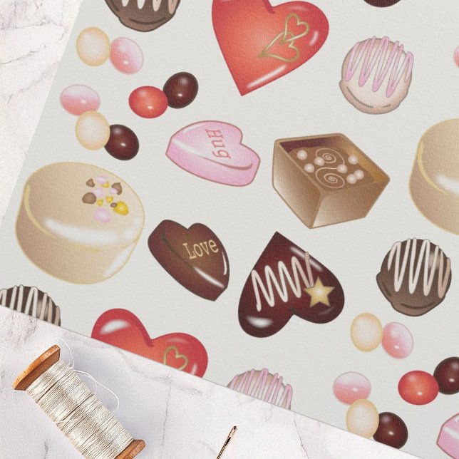 Cute Chic Colourful Chocolate Candy Heart Pattern Fabric (Creator Uploaded)