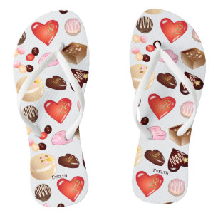 Cute Chic Colourful Chocolate Candy Heart Pattern Jandals