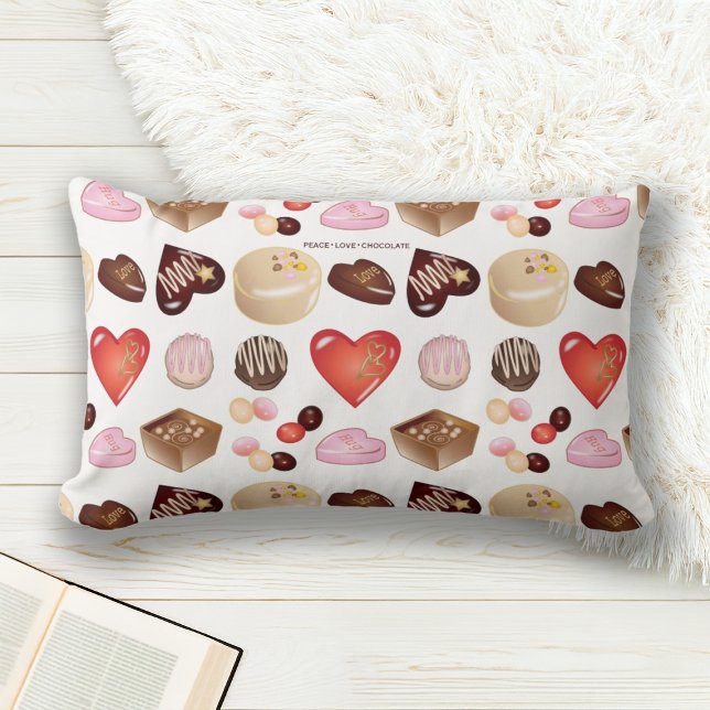 Cute Chic Colourful Chocolate Candy Heart Pattern Lumbar Cushion (Creator Uploaded)