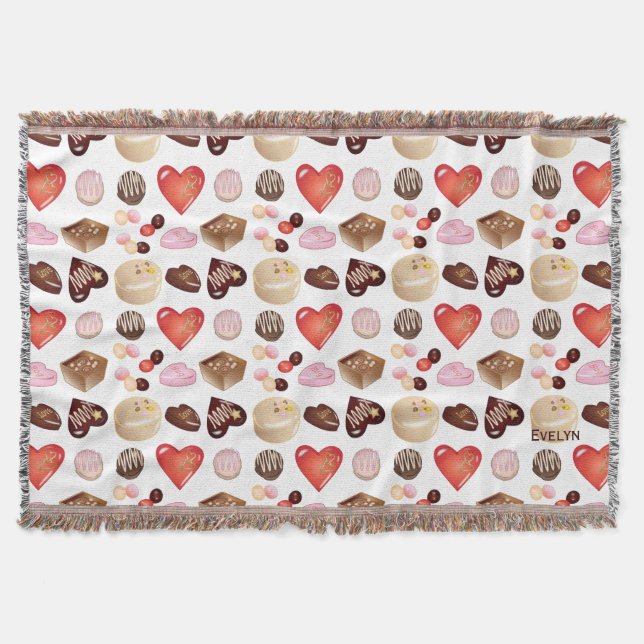Cute Chic Colourful Chocolate Candy Heart Pattern Throw Blanket (Front)