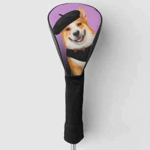 Cute Chic Corgi Dog Wearing Beret & Bandanna Golf Head Cover