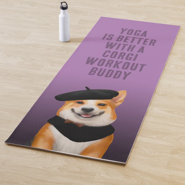Cute Chic Corgi Dog Wearing Beret & Bandanna Yoga Mat (In Situ)
