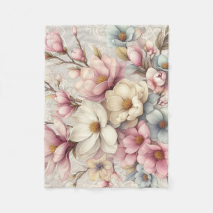 Cute chic girly floral and lace fleece blanket