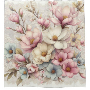 Cute chic girly floral and lace shower curtain