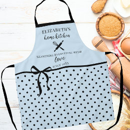 Cute Chic Girly Light Blue and Black Polka Dot Apron