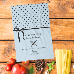 Cute Chic Girly Light Blue and Black Polka Dot Tea Towel