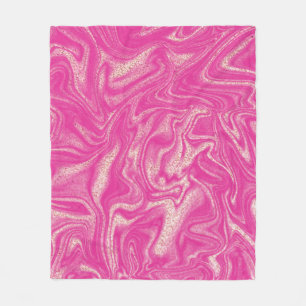 Cute Chic girly Pink gold Marble Fleece Blanket 