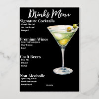 Cute Chic Gold-Foiled Drinks Party Bar Menu