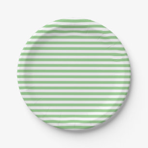 Cute Chic Light Sage Green and White Striped Paper Plate