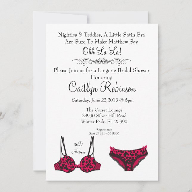 Cute Chic Lingerie Bra Bridal Shower Invitation (Front)