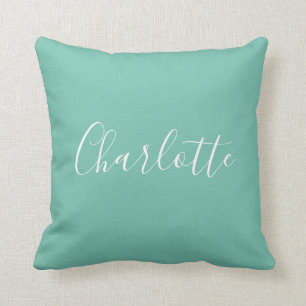 Cute Chic Minimalist Calligraphy Name Mint Teal   Cushion