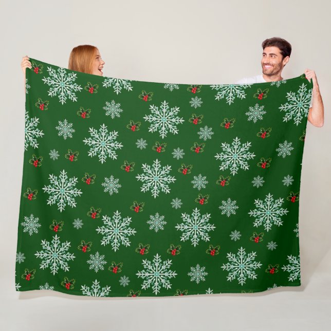 Cute Chic Modern Snowflakes Christmas Pattern Fleece Blanket (In Situ)
