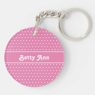 Cute Chic Name Polka Dot Pink & White Keychain