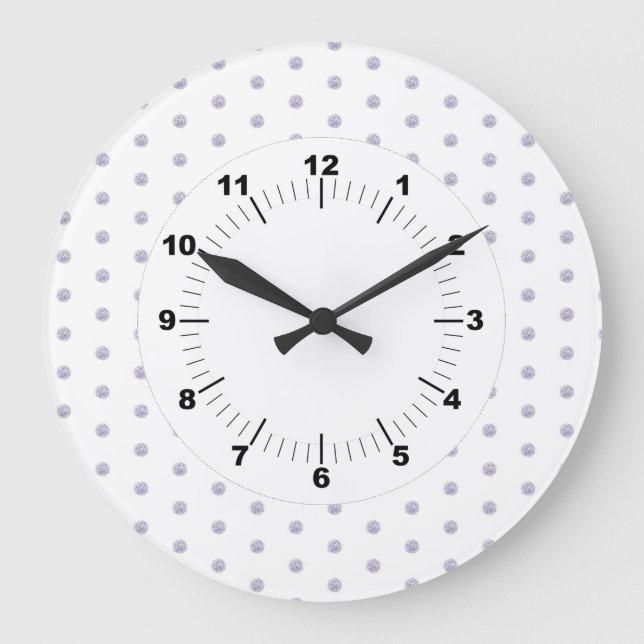Cute Chic Pattern Flower Lavender Polka Dot Large Clock (Front)