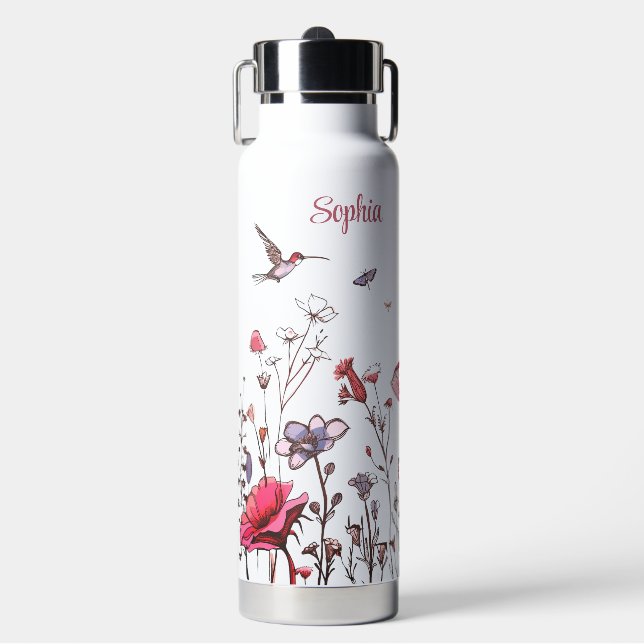 Cute Chic Personalised Wildflower Water Bottle (Front)