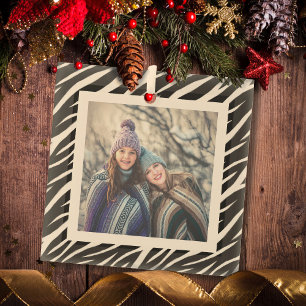 Cute Chic Photo Black White Zebra Custom Christmas Glass Tree Decoration