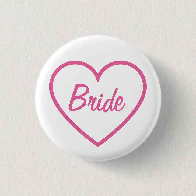 Cute Chic Pink Bride Cursive Script Heart 3 Cm Round Badge (Front)