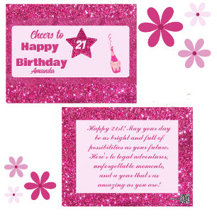 Cute Chic Pink Glitter Cheers 21 Happy Birthday Postcard