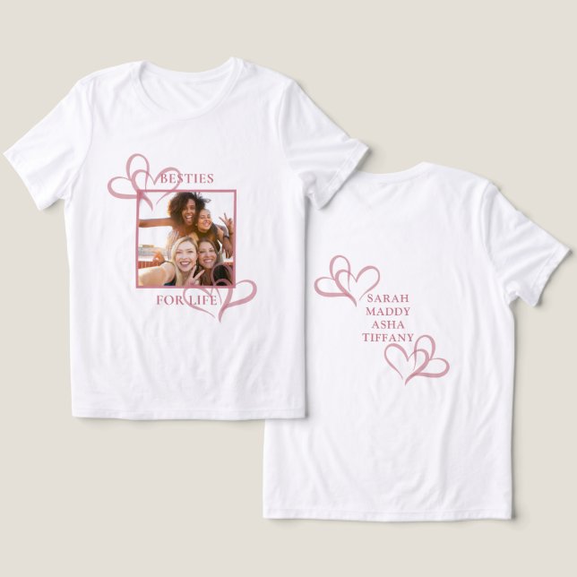 Cute Chic Pink Hearts Besties Photo Galentine's Tri-Blend Shirt (Design Front & Back)