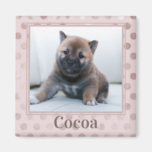 Cute Chic Pink Polka Dot Pet Photo Magnet