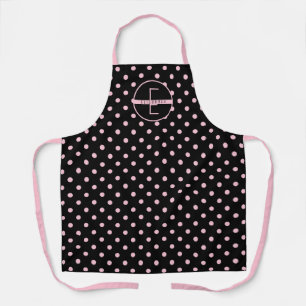 Cute & Chic Pink Polka Dots Pattern Monogram Name Apron