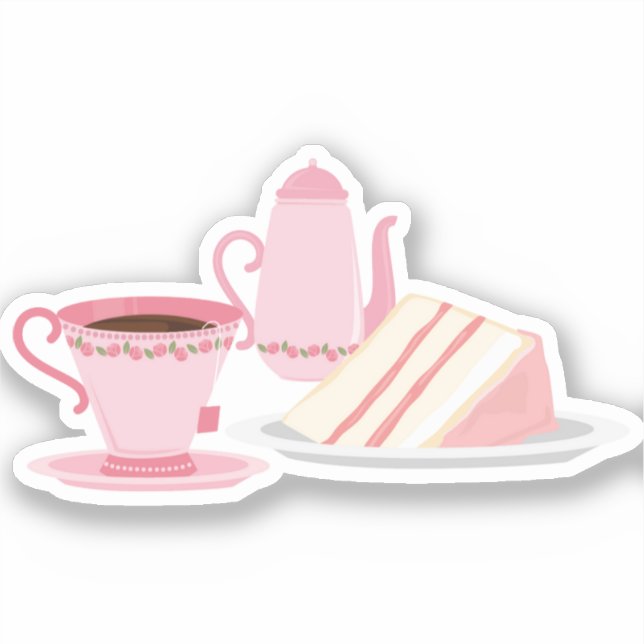 Cute Chic Pink Tea Set Themed Sticker (Front)