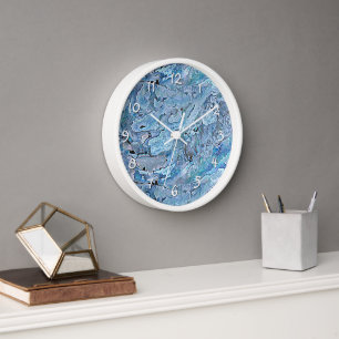 Cute Chic Purple Blue Faux Sea Shell Pattern Wall Clock