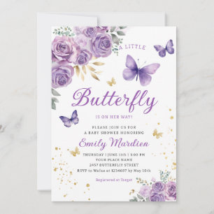 Cute Chic Purple Floral Butterfly Girl Baby Shower Invitation