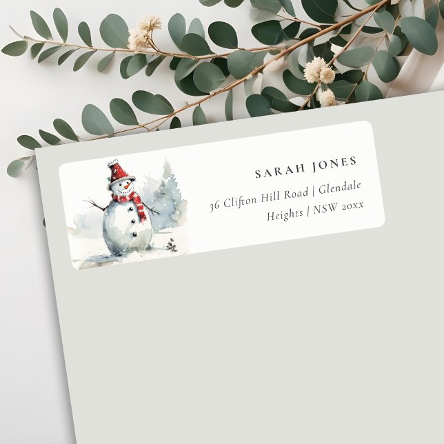 Cute Chic Watercolor Snowman Christmas Address (Creator Uploaded)
