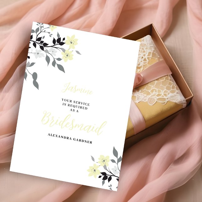 Cute Chic Yellow Floral Bunch Wedding Bridesmaid Invitation ( Exquisite Sophisticated Pale Yellow Floral Bunch Wedding Bridesmaid Proposal Card.)