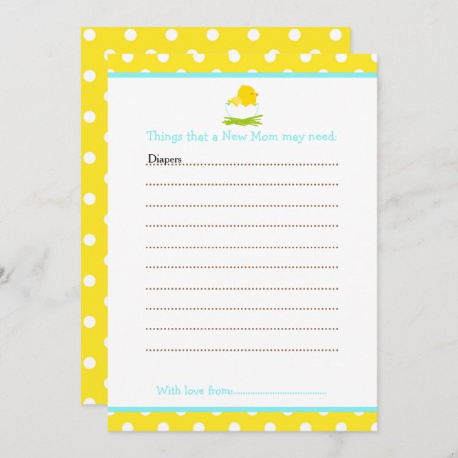 Cute Chick Advice List for New Moms Baby Shower Invitation (Front/Back)