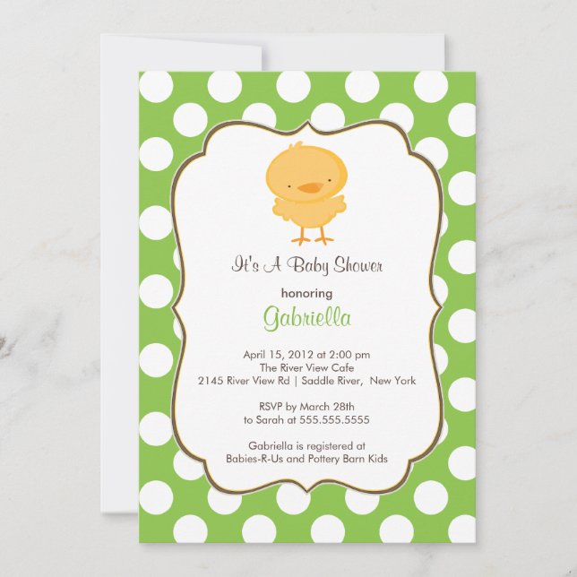 Cute Chick Baby Shower Invitation Green Girl Boy (Front)