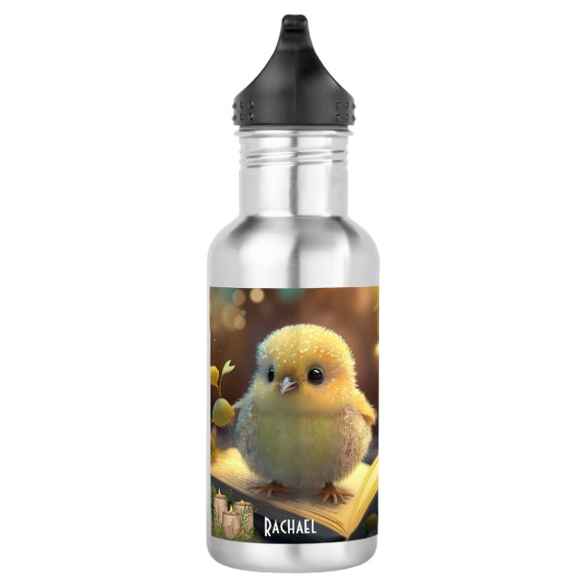 Cute Chick Book Lover Kids Personalised Name 532 Ml Water Bottle (Right)
