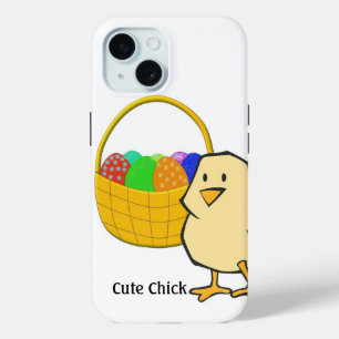 Cute Chick Chicken with Easter Basket of Eggs iPhone 15 Case