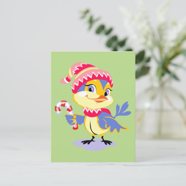 Cute Chick Christmas Holiday Postcard (Standing Front)