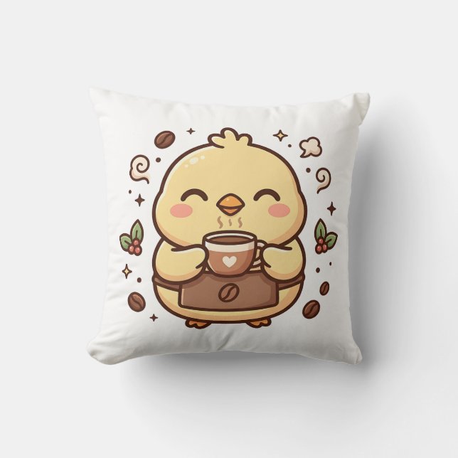 Cute Chick Coffee Throw Pillow (Front)