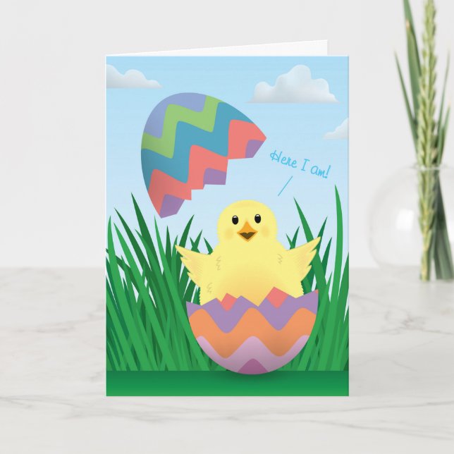 Cute Chick Easter Egg Hatch Holiday Card (Front)