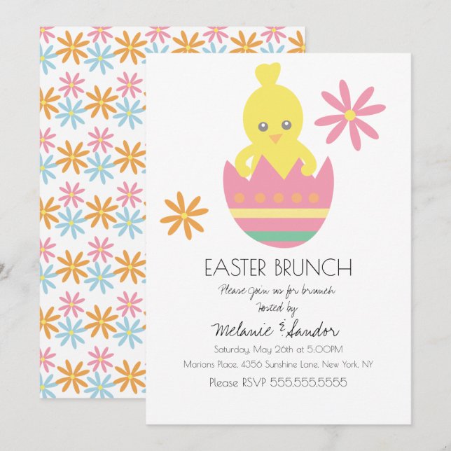 Cute Chick Easter Eggs Dinner Brunch  Invitation (Front/Back)