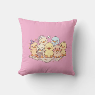 Cute Chick Friends Pink Throw Pillow