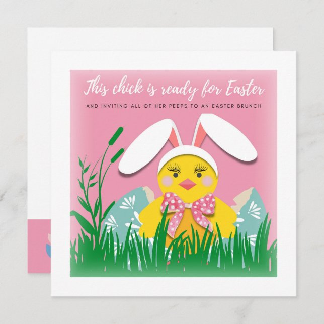 Cute Chick Invite for Easter Brunch (Front/Back)
