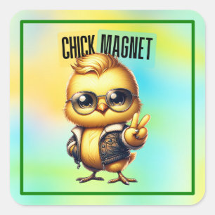Cute Chick Magnet Funny Easter Square Sticker