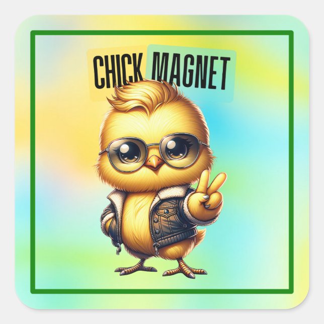 Cute Chick Magnet Funny Easter Square Sticker (Front)