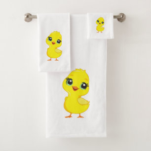 Cute Chick on White Bath Towel Set