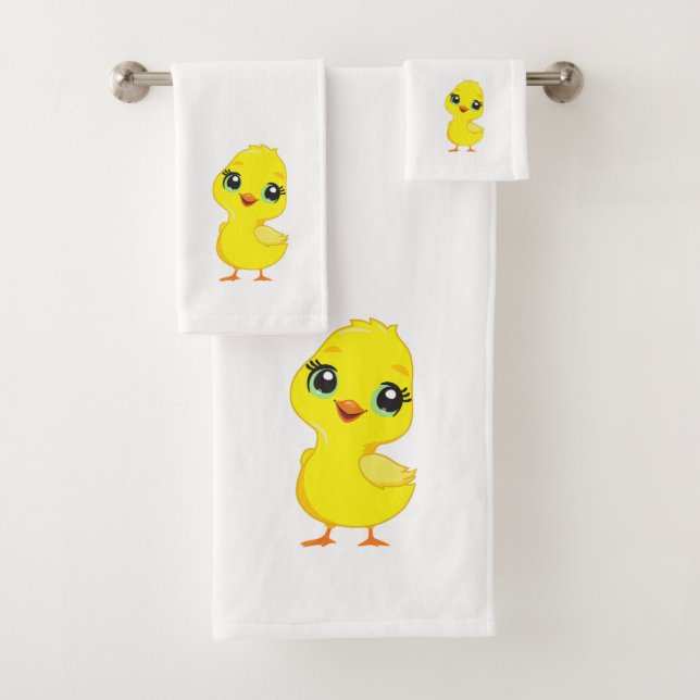 Cute Chick on White Bath Towel Set (Insitu)