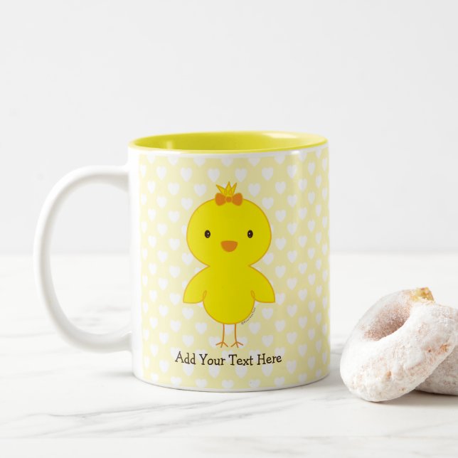 Cute Chick Personalised Text Two-Tone Coffee Mug (With Donut)