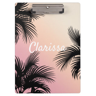 Cute chick pink yellow ombre tropical palm leaves clipboard